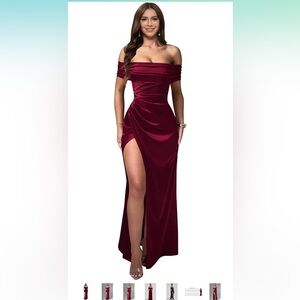 NWT Burgundy Prom Dress Off-Shoulder Gown